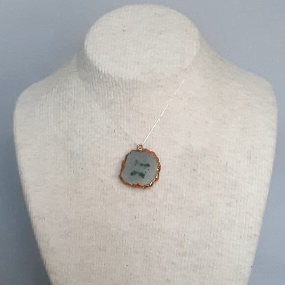 Electroplated Druzy Pendant White Green Crystalline Quartz - Picture 1 of 6